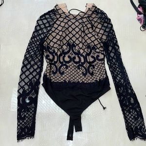 Hot Miami styles lace black body suit size large but runs small